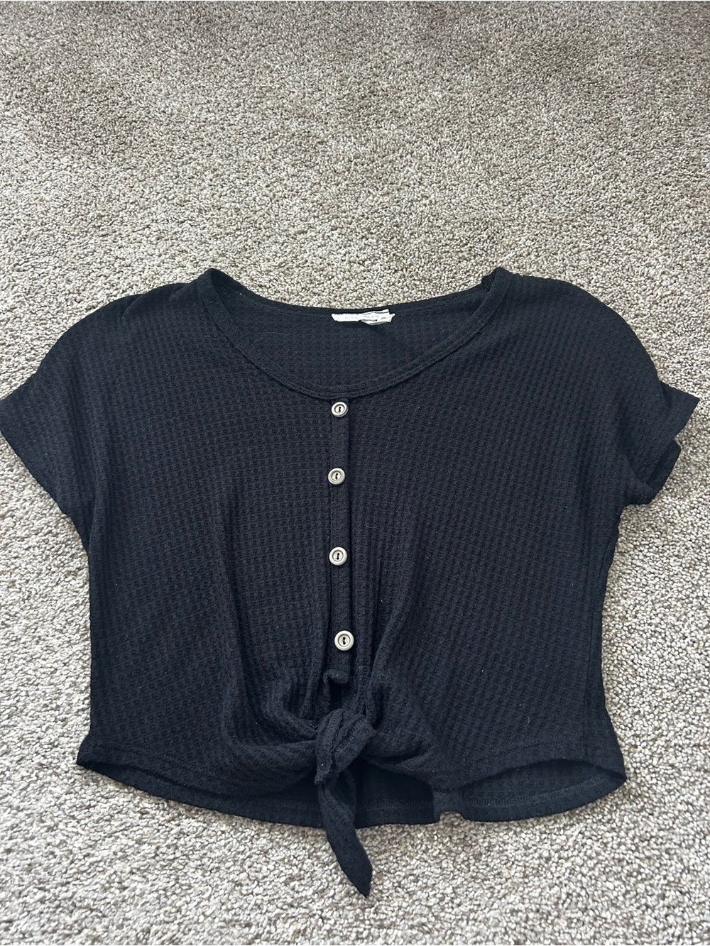 Caution To The Wind Black Button-Front Tie Crop Top